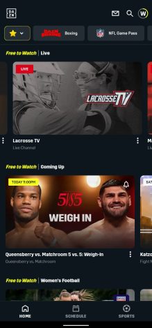 see options like Now Live and On-Demand and specific sports 