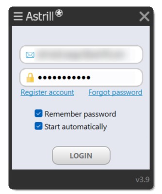 AstrillVPN application and log in 