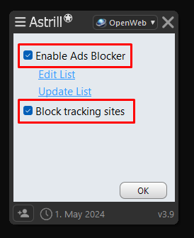 Enable Ads Blocker and Block Tracking Sites