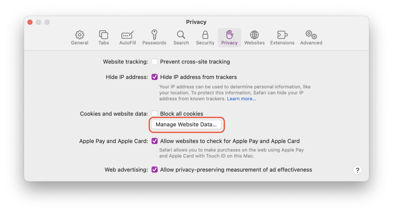 Manage Website Data