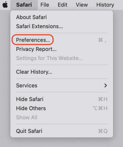 Safari and select Preferences