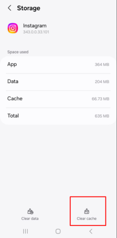 Tap Clear Cache to remove the Instagram cache from your device