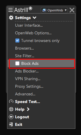 see an option Block Ads