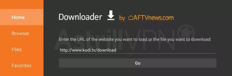 launch Downloader and enter the official Kodi download URL