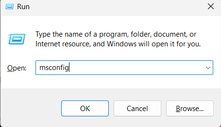 msconfig in the Open box and then select OK