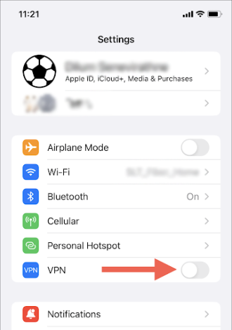 turn off AstrillVPN on your iPhone