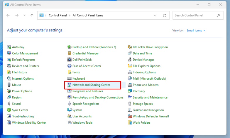 Control Panel  Network and Internet  Network and Sharing 