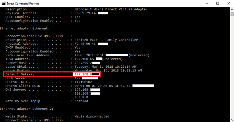 Default Gateway section to find your router’s IP address