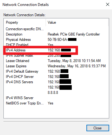 now view the private IP address 