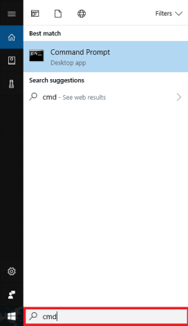 search icon located on the taskbar and type "cmd