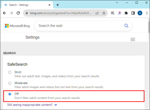 SafeSearch option and select Off