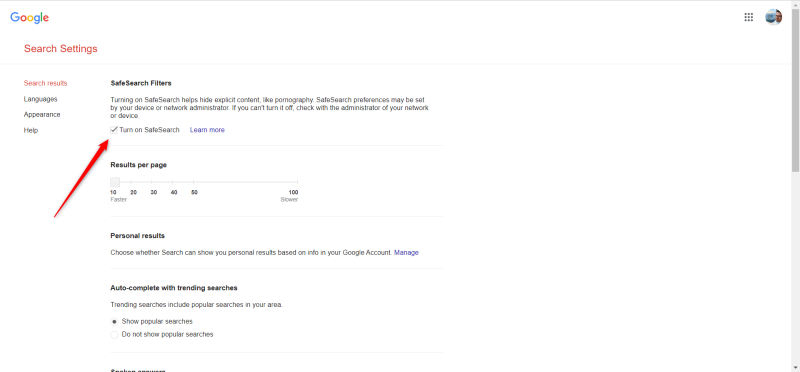 Turn on SafeSearch