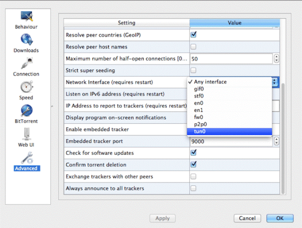 network settings of qBittorrent