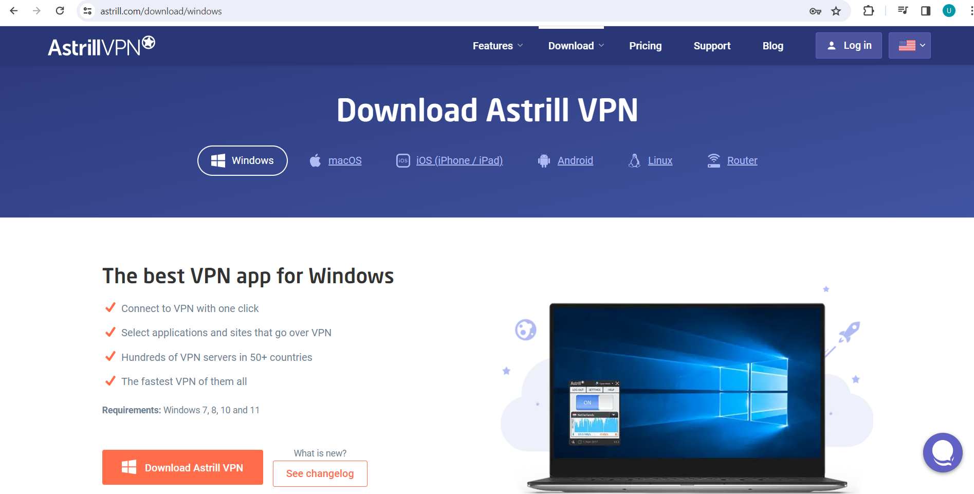 AstrillVPN app on your device