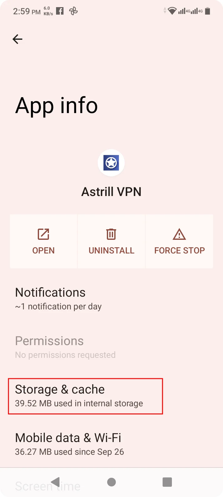 Android App storage catche - AstrillVPN