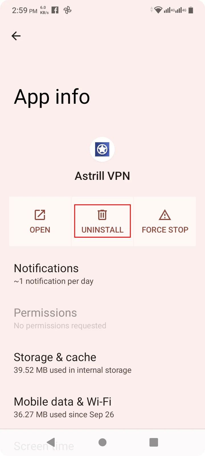 Uninstall Android App - AstrillVPN