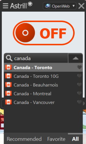 connect to a server in Canada