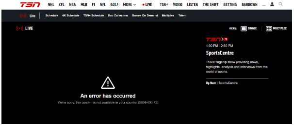 tsn is geo-restricted and access through Cananda