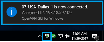 Openvpn GUI Connected Tray Popup Notification